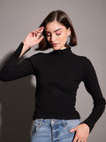 SASSAFRAS Black High Neck Fitted Top