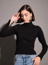 SASSAFRAS Black High Neck Fitted Top