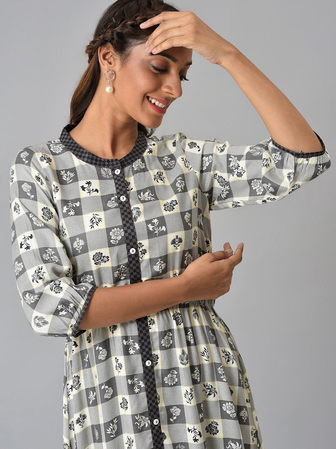 AURELIA Women Grey Ethnic Motifs Printed Anarkali Kurta
