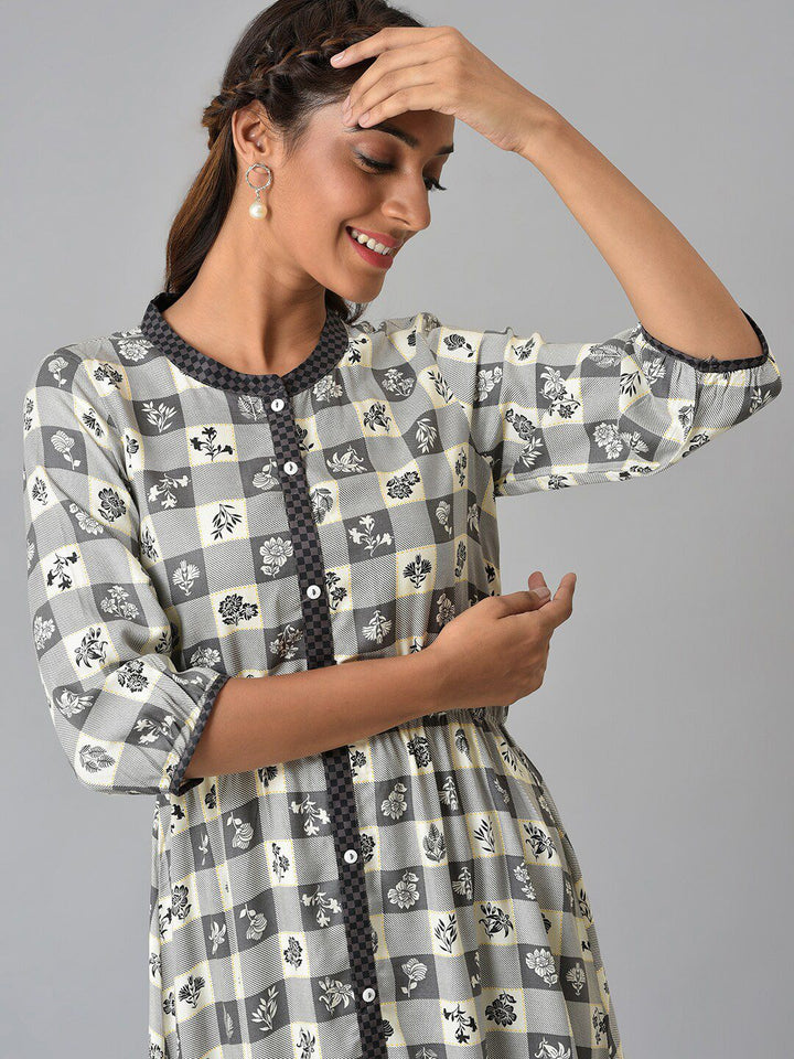 AURELIA Women Grey Ethnic Motifs Printed Anarkali Kurta