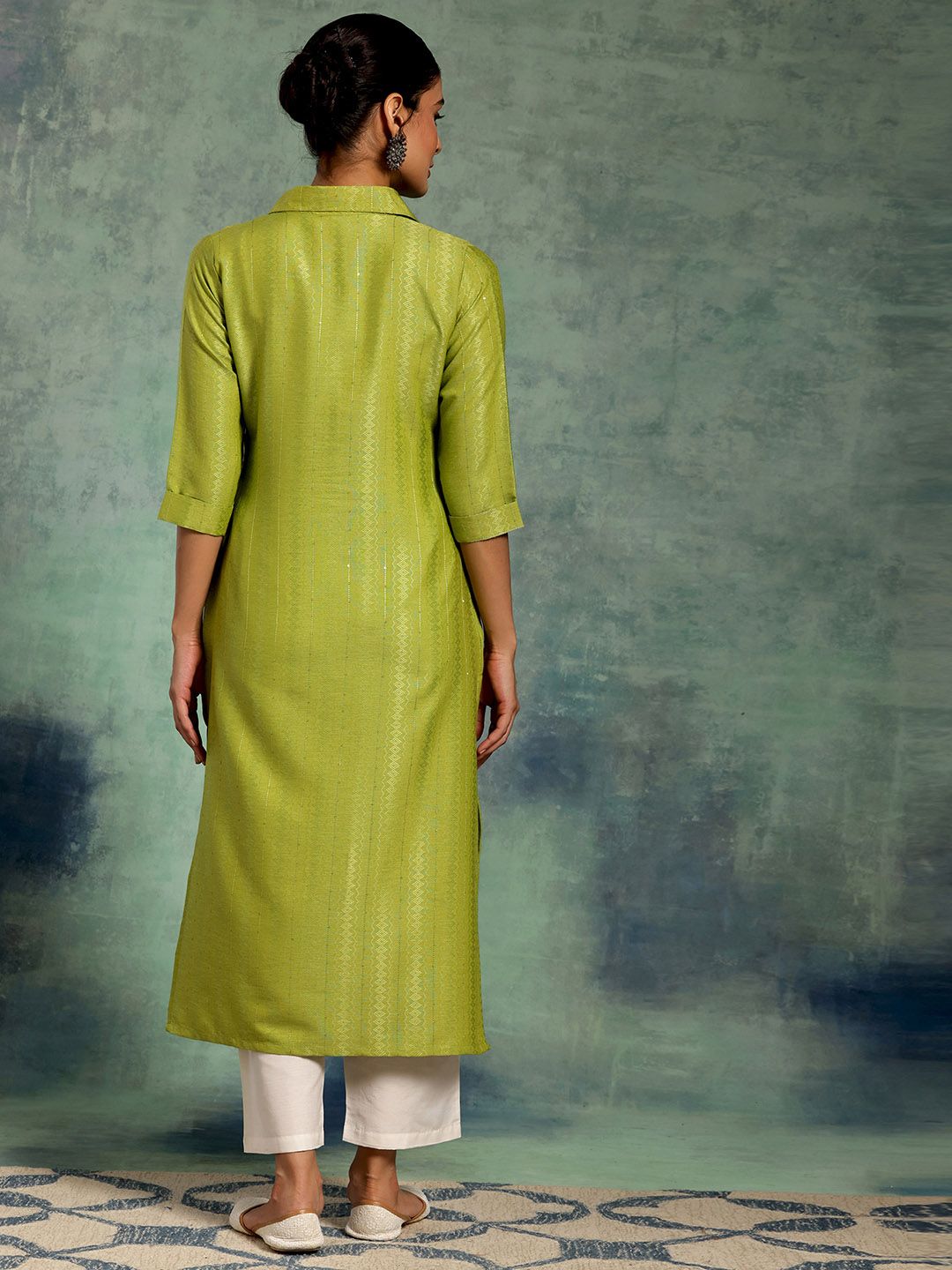 Libas Striped Shirt Collar Pathani Kurta