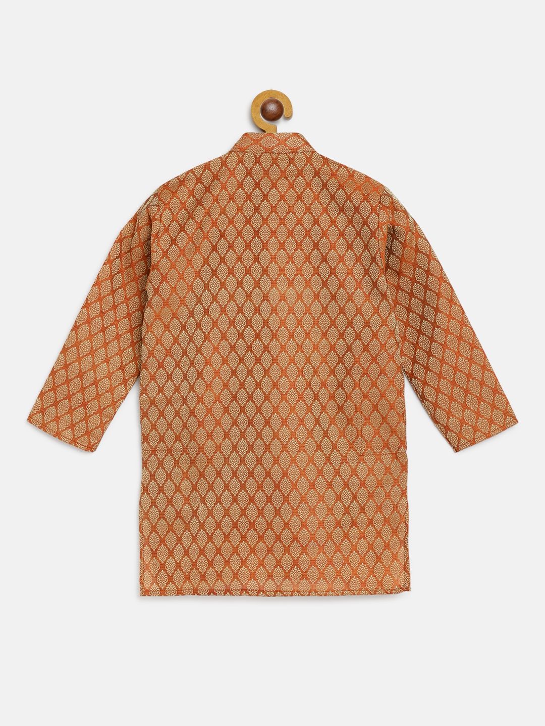 SOJANYA Boys Orange & Golden Ethnic Motifs Jacquard Straight Kurta