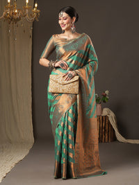 Saree mall Teal & Gold-Toned Woven Design Zari Silk Blend Banarasi Sarees