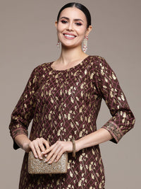 Anouk Women Brown Floral Printed Regular Kurta with Trousers