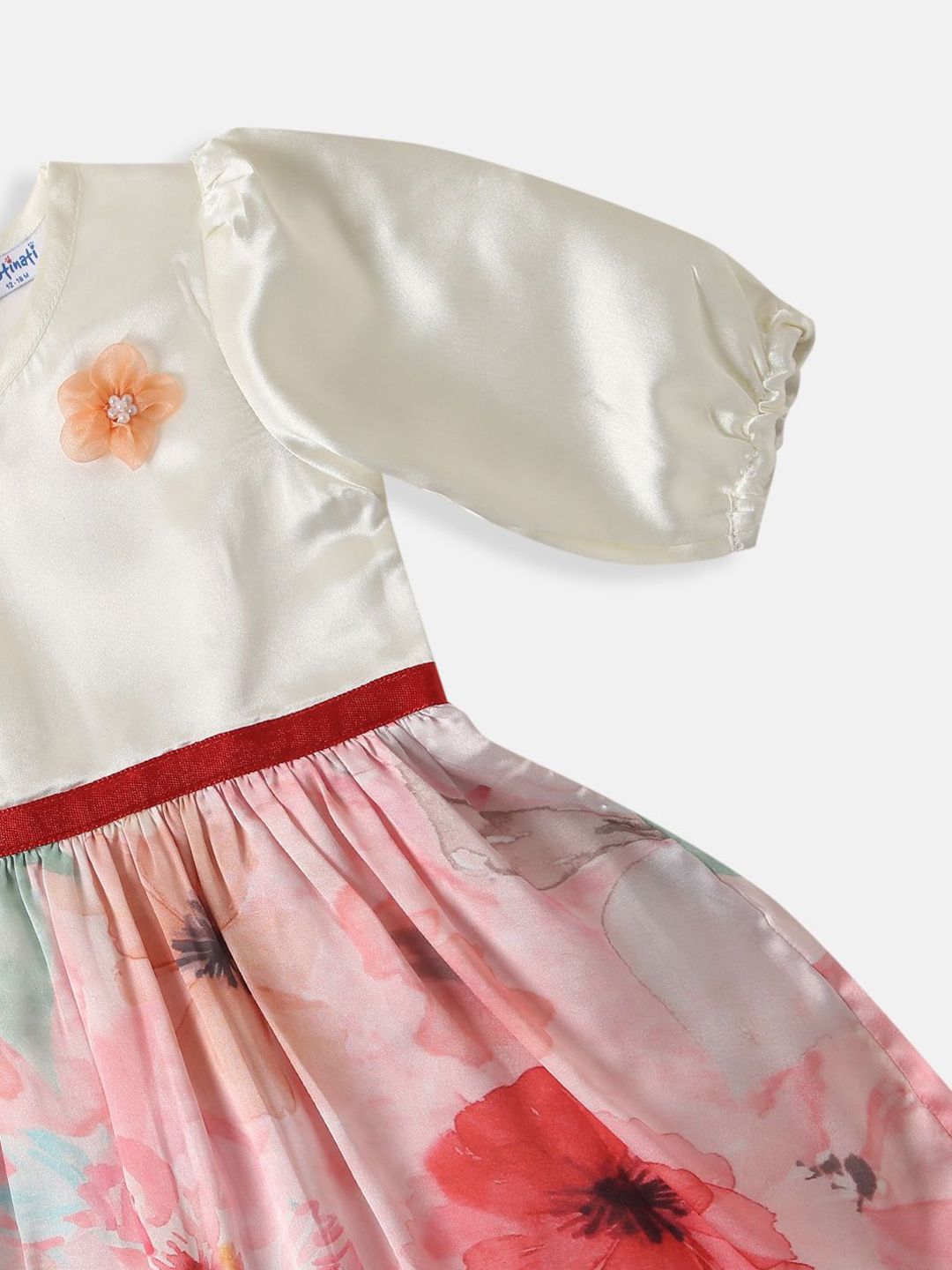Nauti Nati Girls' Satin Floral Printed Party Frock With Waistband