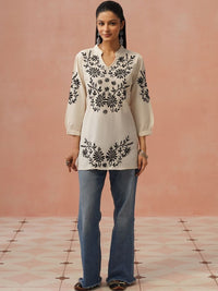 Kurta Kerja Benang Sulam Bunga Rumah Wanita Chikankari
