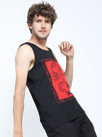 HIGHLANDER Men Black Printed Slim Fit Cotton T-shirt