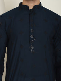 SOJANYA Floral Embroidered Sequinned Cotton Silk Straight Kurta With Churidar