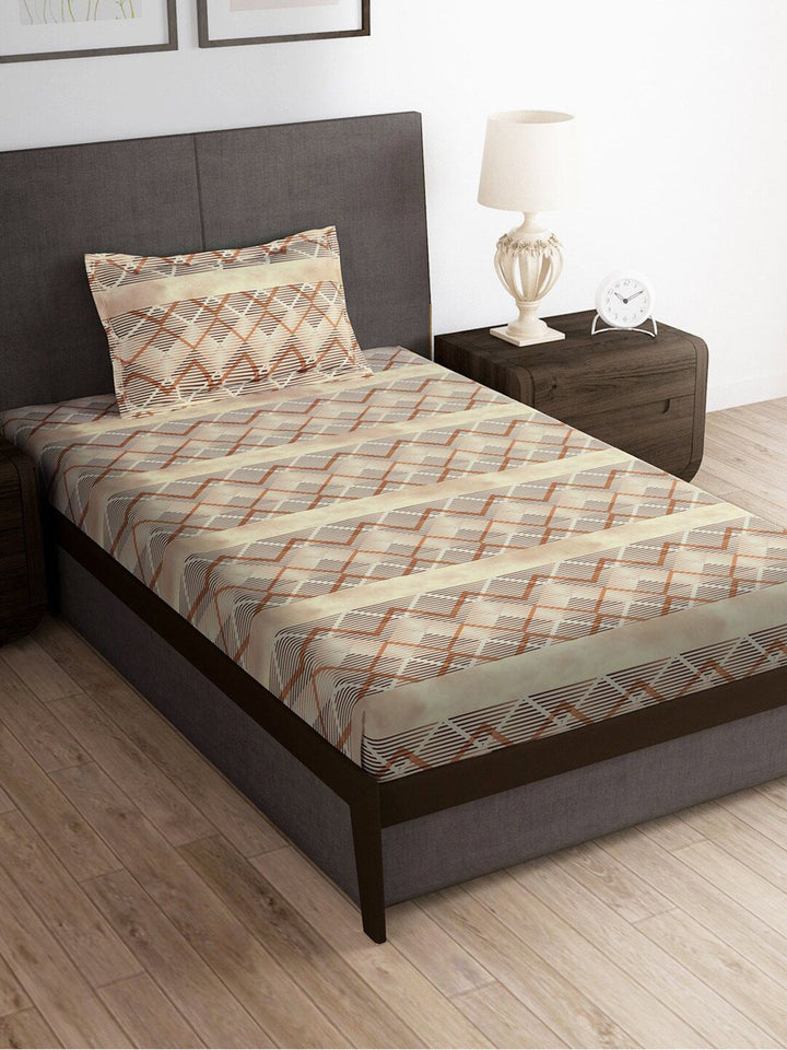 Story@home Brown & White Striped Microfiber 180 TC Single Bedsheet With 1 Pillow Cover
