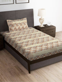 Story@home Brown & White Striped Microfiber 180 TC Single Bedsheet With 1 Pillow Cover