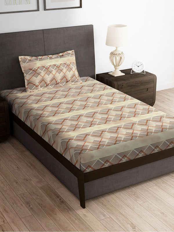 Story@home Brown & White Striped Microfiber 180 TC Single Bedsheet With 1 Pillow Cover