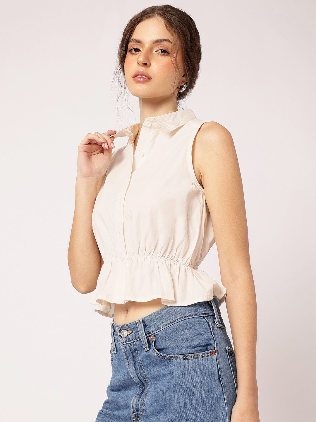 DressBerry Dreamy Delight Cinched Waist Shirt Style Top