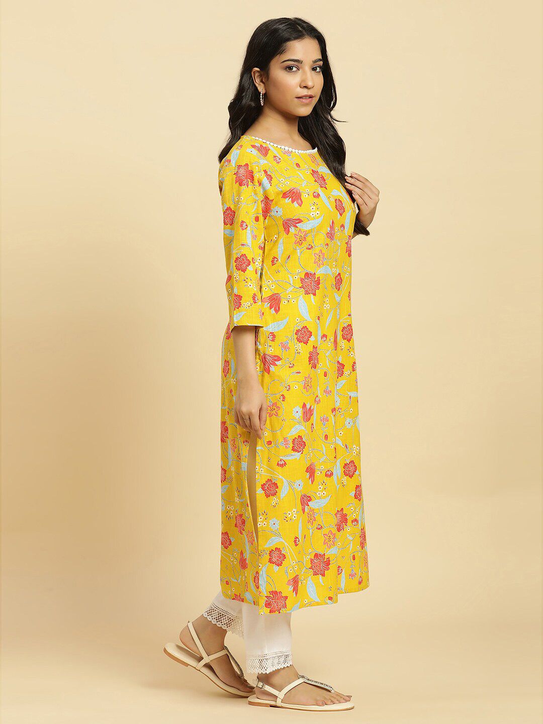 W Floral Printed Cotton Kurta