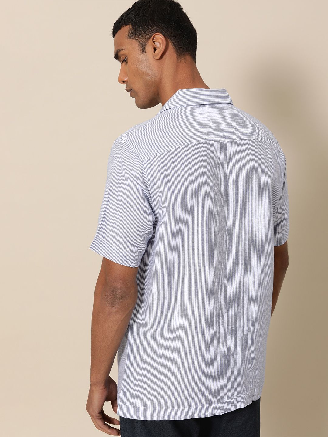 Mr Bowerbird Men Navy Blue & White Liberal Fit Striped Casual Shirt