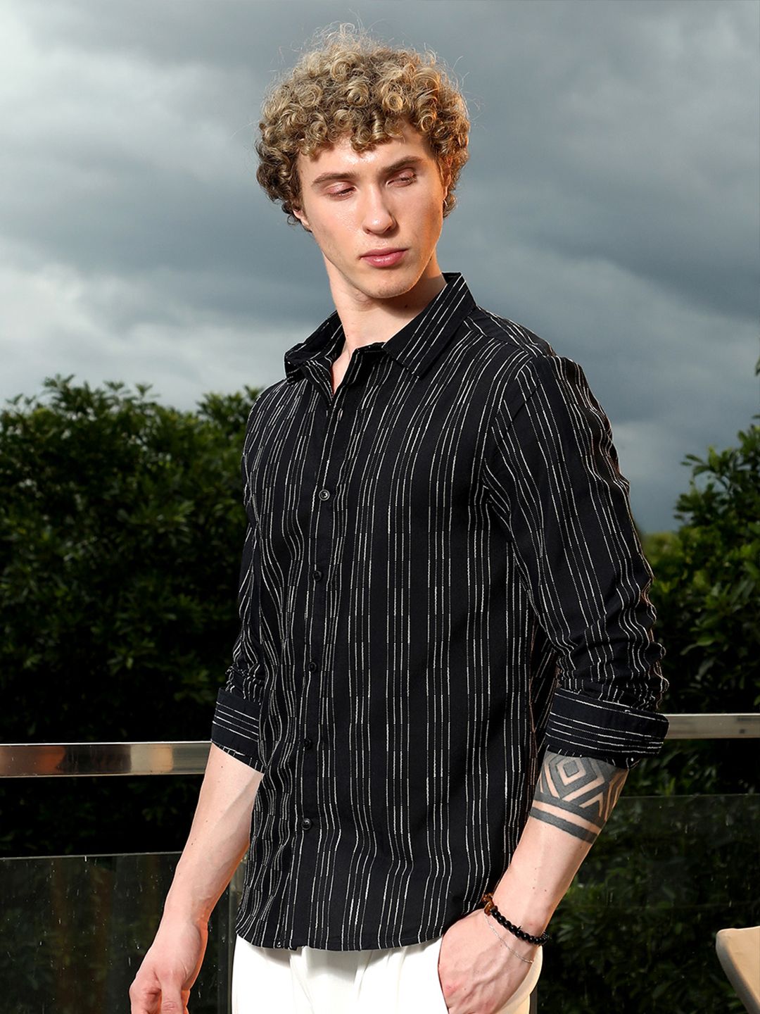 Campus Sutra Comfort Slim Fit Multi Stripes Striped Spread Collar Casual Shirt