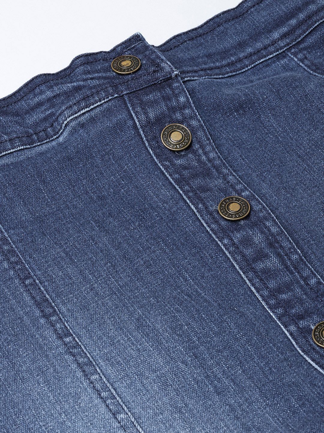 SASSAFRAS Women Blue Washed Denim A-Line Skirt