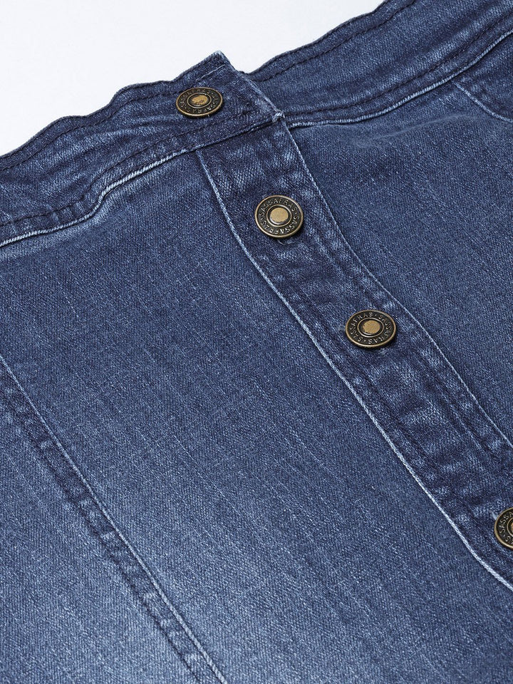 SASSAFRAS Women Blue Washed Denim A-Line Skirt
