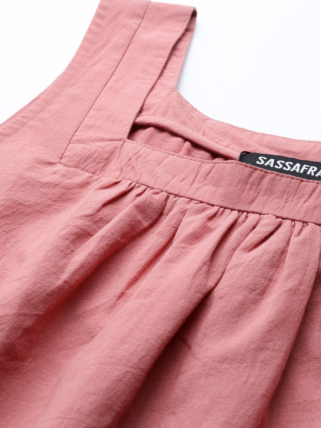 SASSAFRAS Women Dusty Pink Pure Cotton Schiffli Detail Regular Top