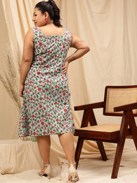 CURVY STREET Plus Size Floral Printed A-Line Dress