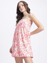 DressBerry Garden Vibes Smocked Back Floral Print Mini Balloon Dress