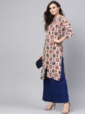 SOJANYA Kurta Lurus Bercetak Taupe & Putih