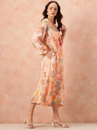 all about you Floral Printed Puff Sleeve A-Line Midi Dress