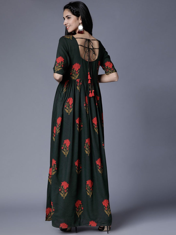 Vishudh Women Olive Green Printed Maxi Dress