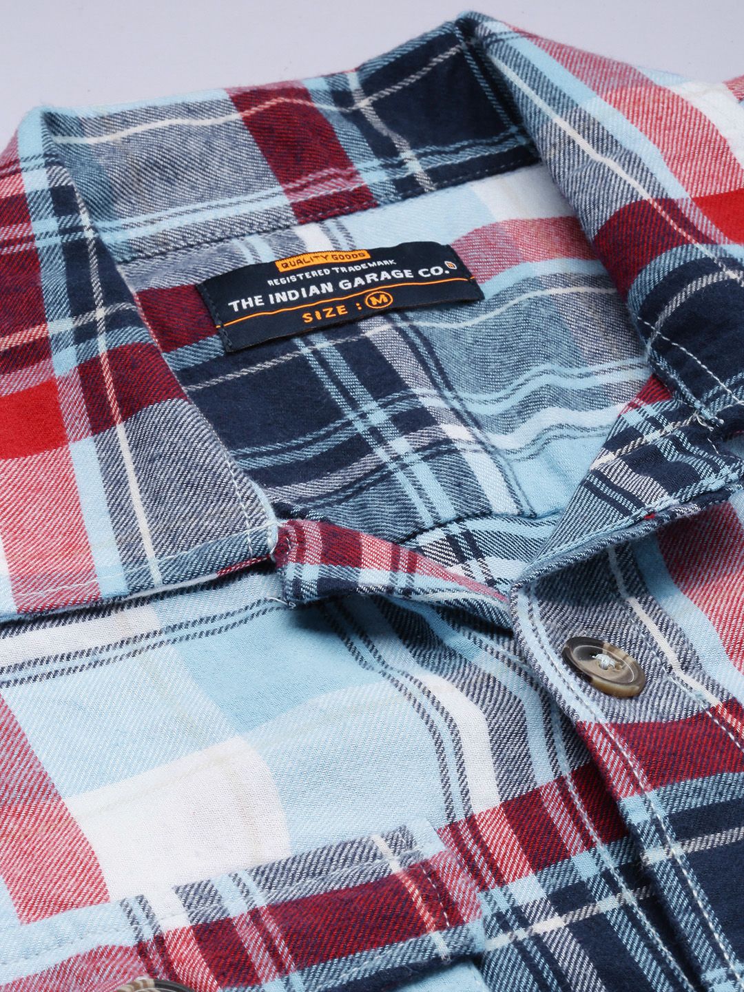 The Indian Garage Co Men Regular Fit Checked Double Flap Pocket Flannel Shirt