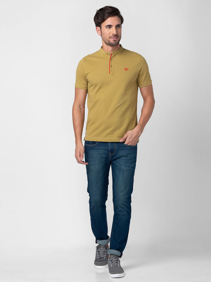 Being Human Clothing Men Pure Cotton Henley Neck Applique T-shirt