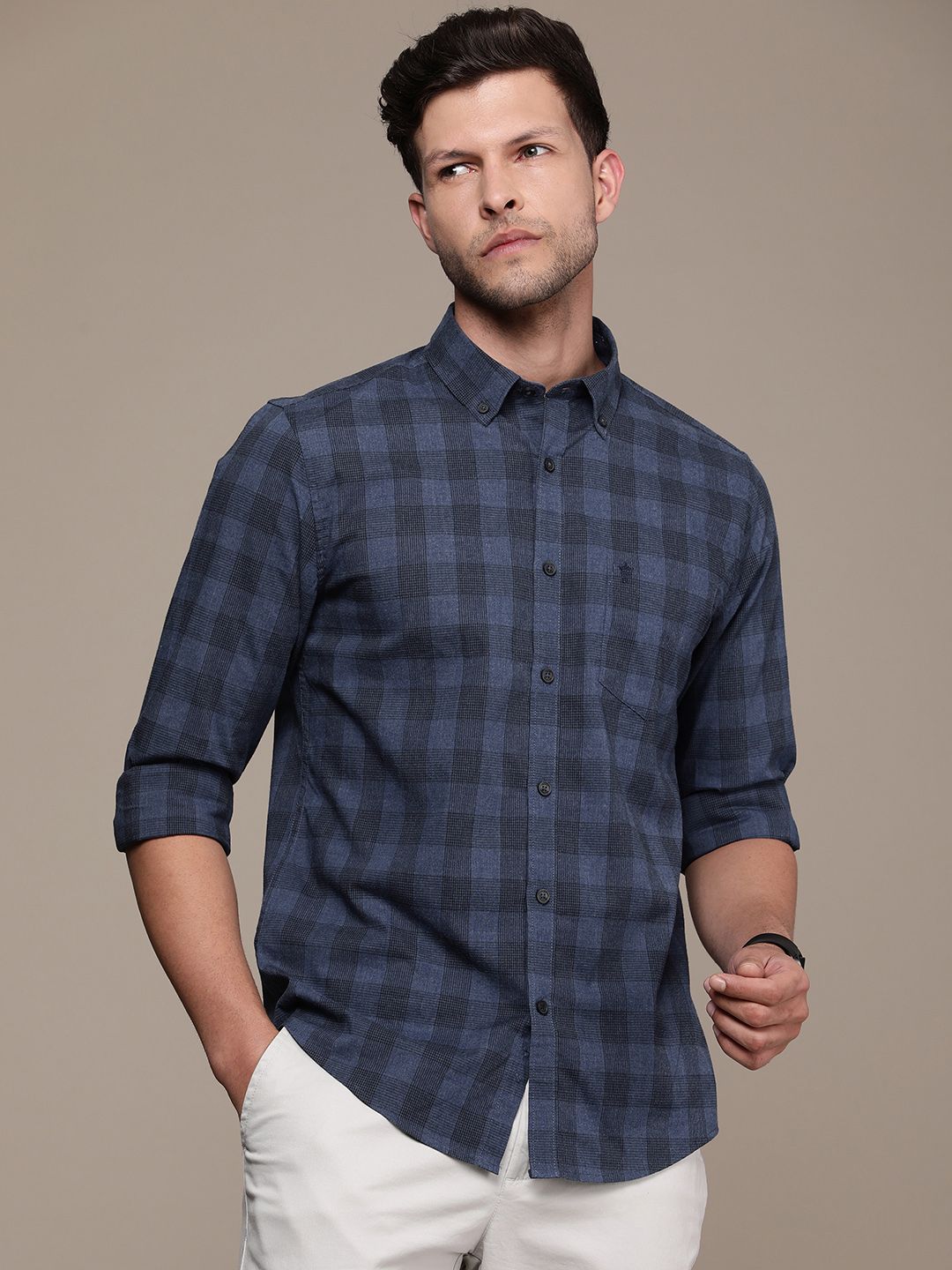 French Connection Slim Fit Button-Down Collar Checked Casual Shirt