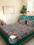 Moda Rapido X KLOTTHE Turquoise Blue Floral 300 TC Cadar Katil King dengan 2 Sarung Bantal