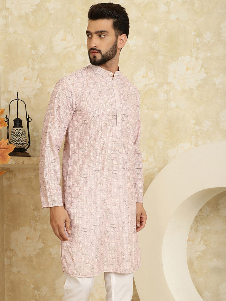 SOJANYA Men Pink Flared Sleeves Thread Work Kurta