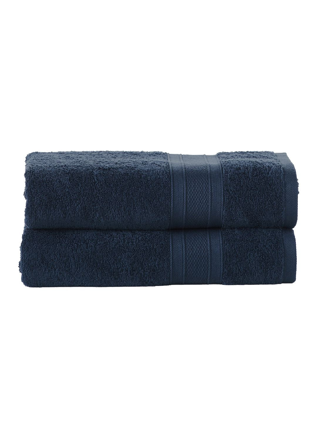 MYTRIDENT Set of 2 Navy Blue White 500 GSM Striped Cotton Bath Towels