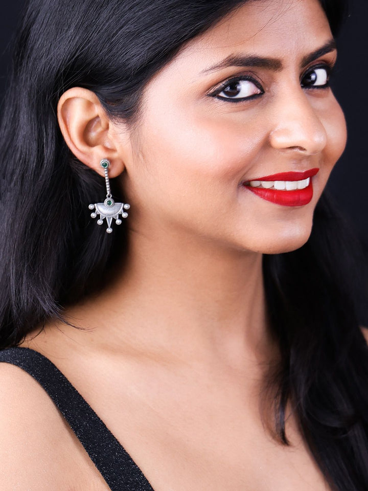 PANASH Silver-Plated Oxidised Geometric Drop Earrings
