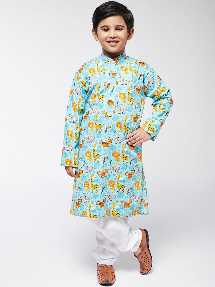 SOJANYA Boys Sea Green Printed Kurta