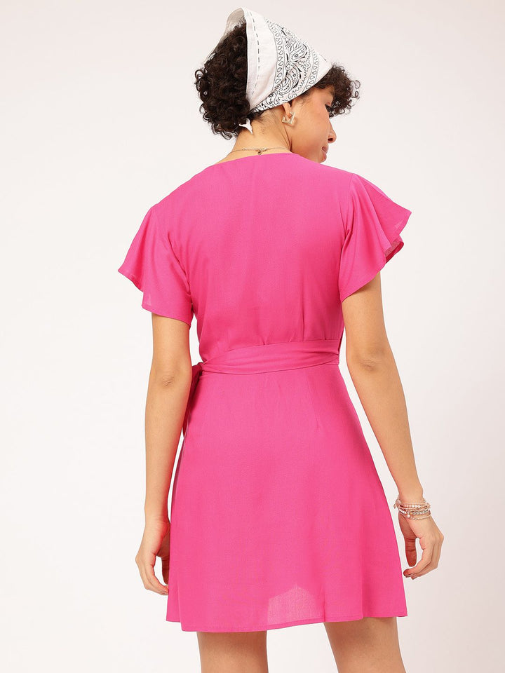 DressBerry Pastel Paradise Flutter Sleeves Wrap Tie-Up Mini Dress