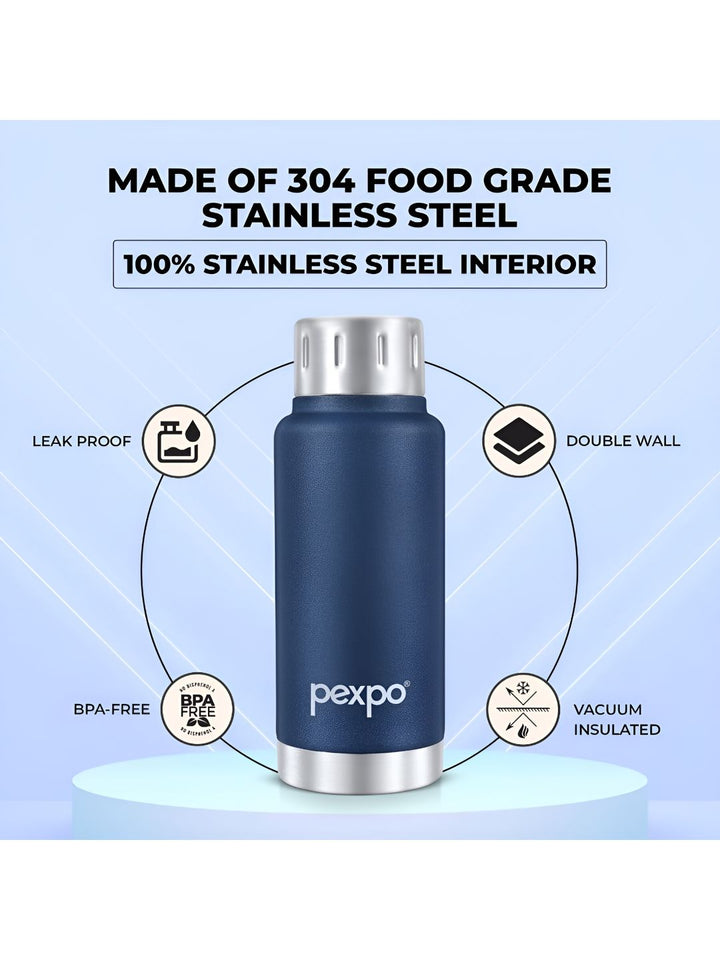 Pexpo Cameo Denim Blue Stainless Steel Double Wall Hot and Cold Flask Water Bottle 300ml