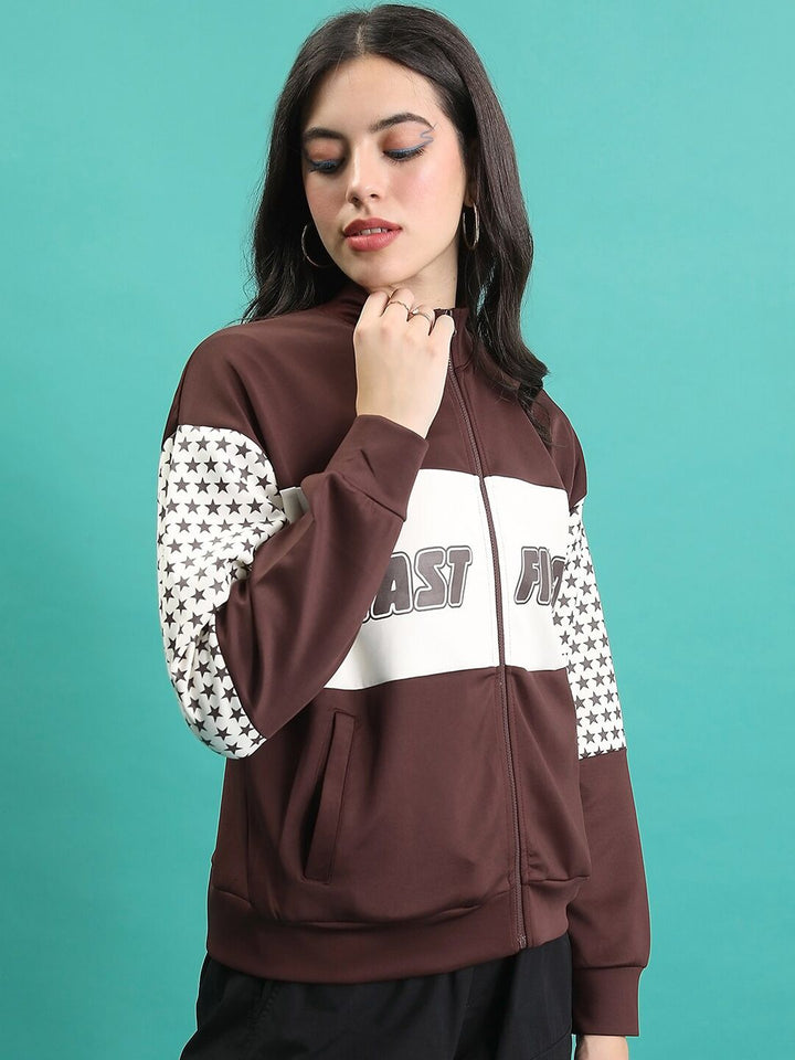 Tokyo Talkies Colourblocked Stand Collar Sporty Jacket