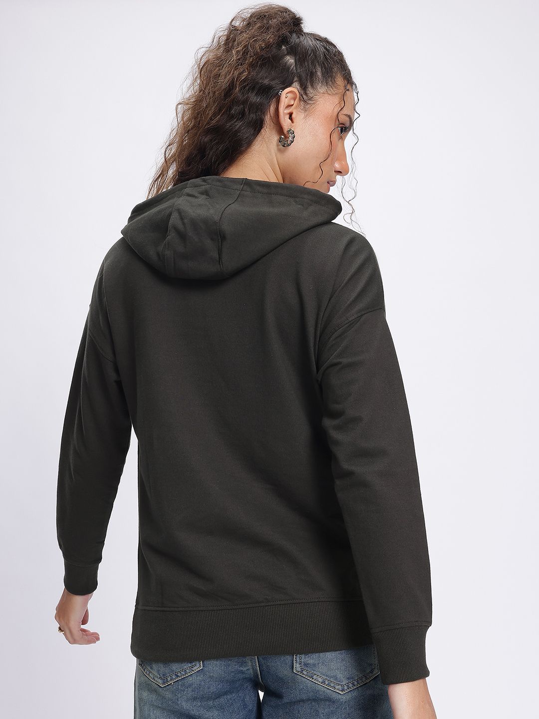 DressBerry Statement Print Hooded Drop-Shoulder Sweatshirt