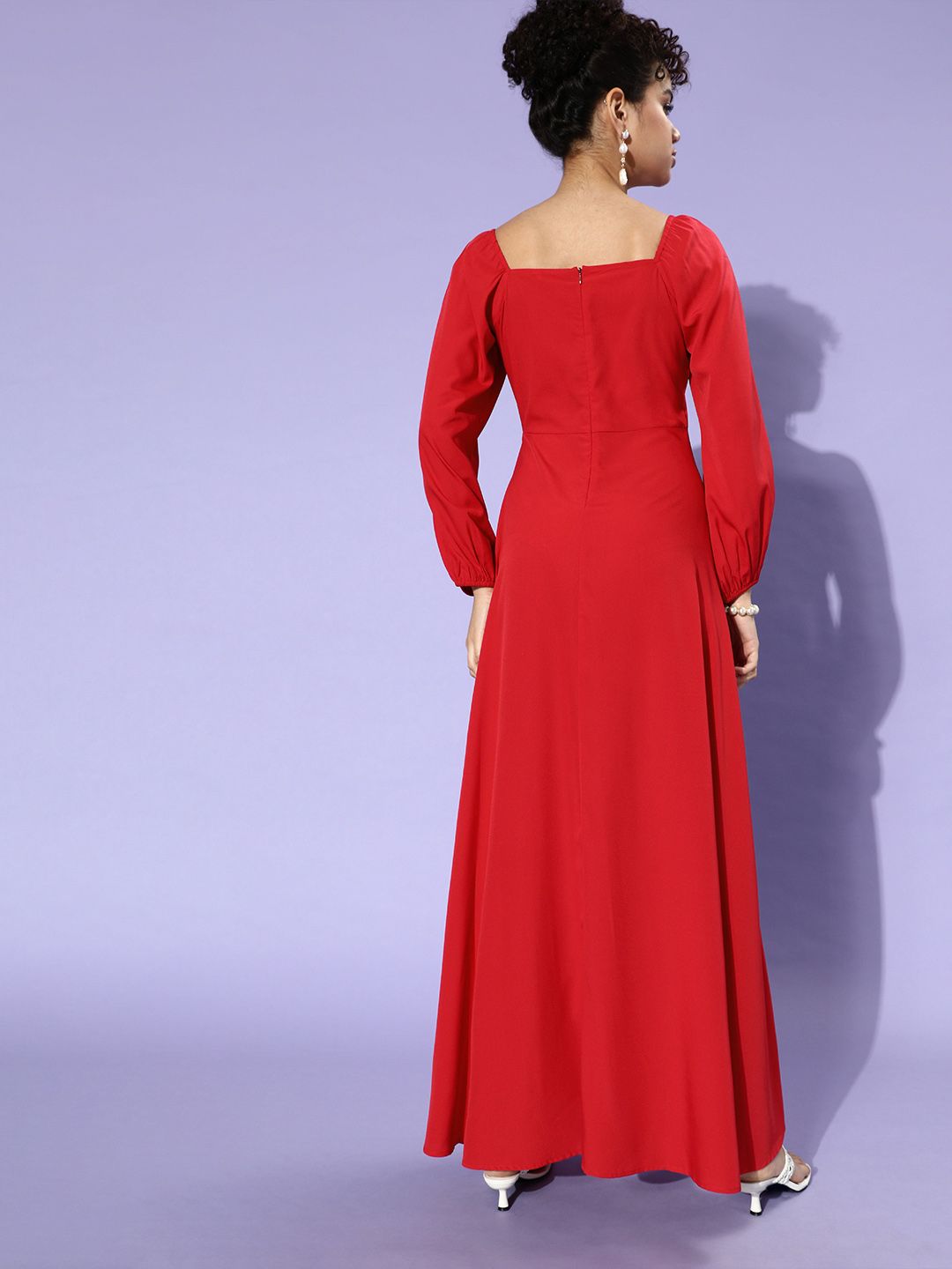 Berrylush Women Red Solid Puff Sleeves Dress