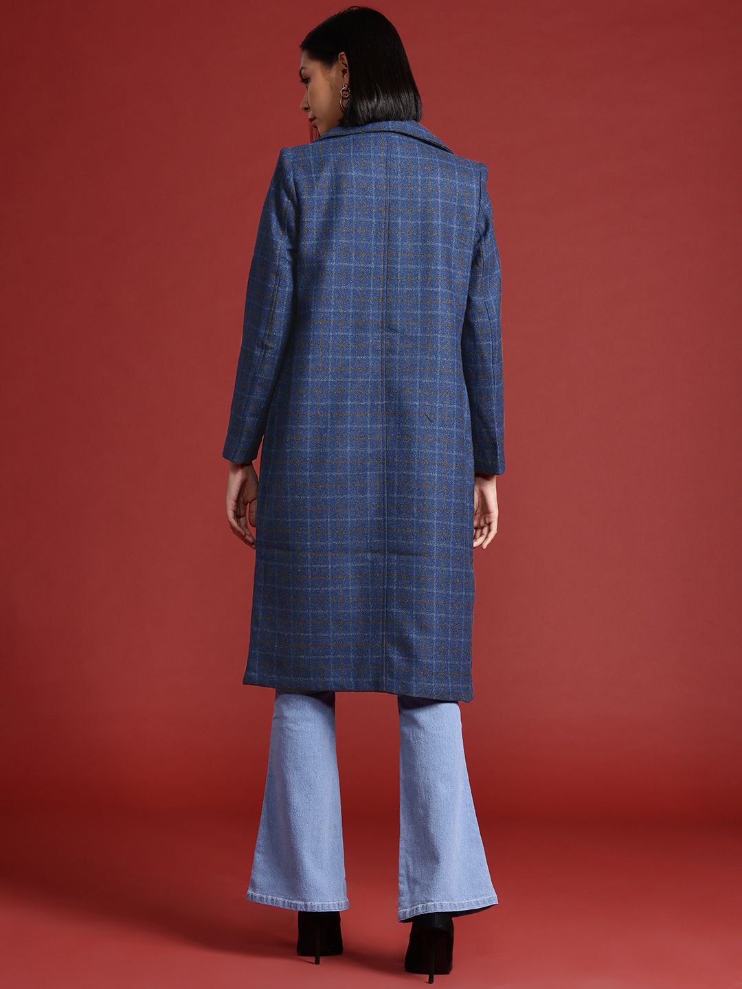 all about you Checked Single-Breasted Longline Coat