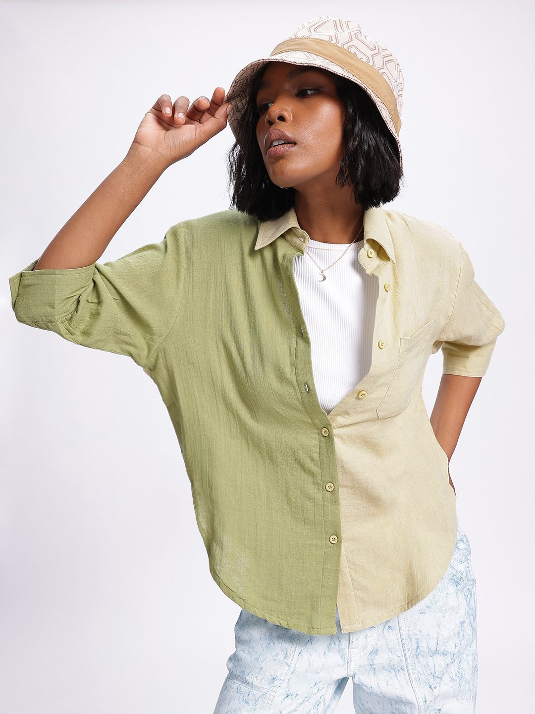 DressBerry Color Clash Pure Cotton Shirt