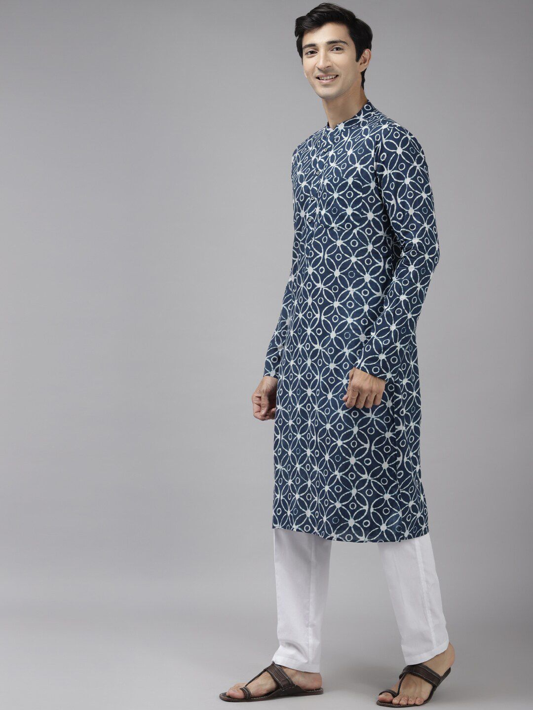 See Designs Men Blue Geometric Printed Kurta