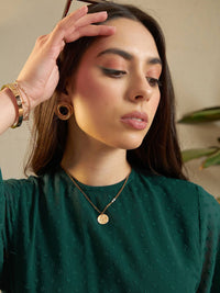 SASSAFRAS Green Self Design Bell Sleeve Peplum Top