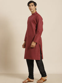 SOJANYA Men Maroon Cotton Self-Striped Straight Kurta