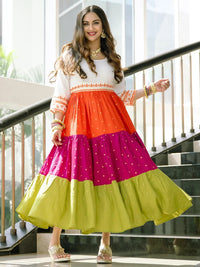 Rustorange Multicolor Colourblocked Tiered Maxi Dress