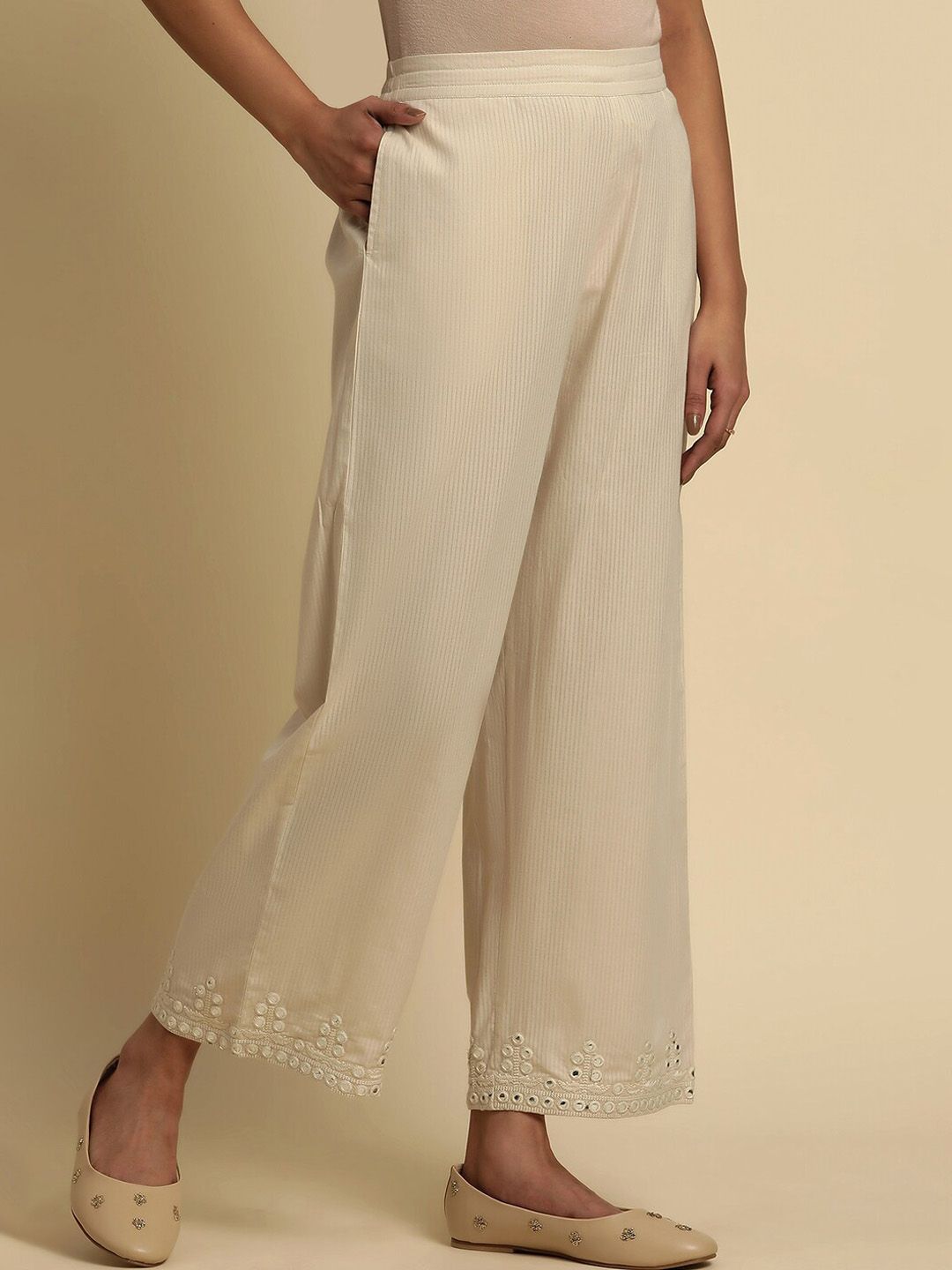 W Women Mid-Rise Pure Cotton Ethnic Parallel Trousers