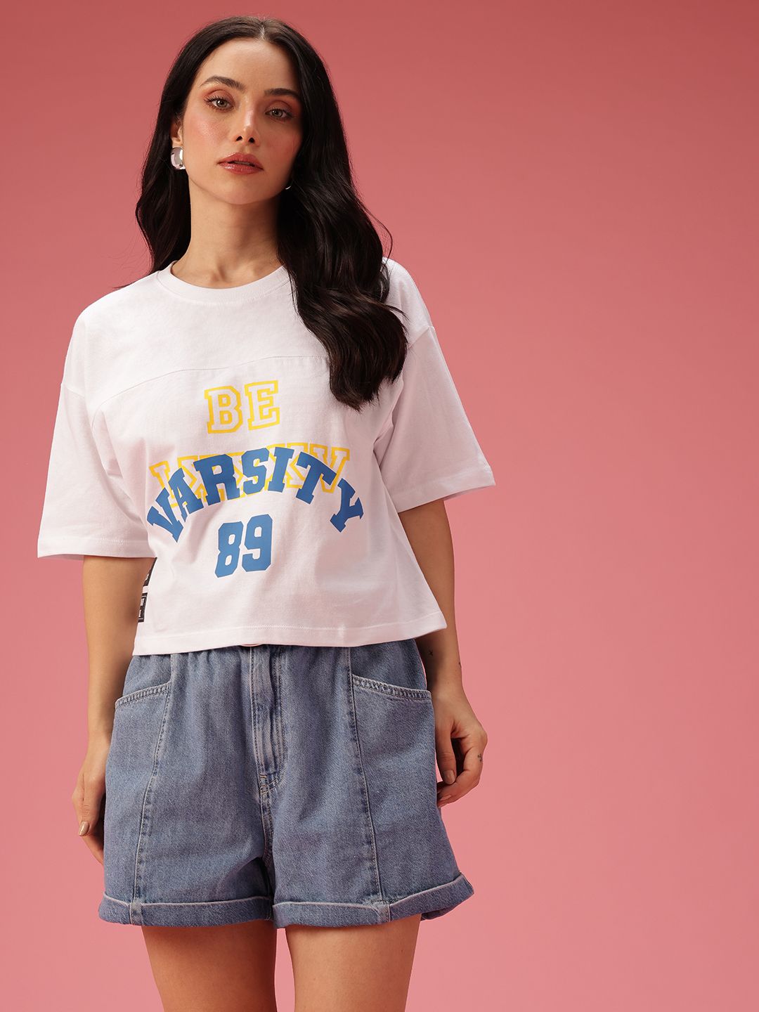 DressBerry Women Typography Printed Drop-Shoulder Sleeves Pure Cotton Boxy T-shirt