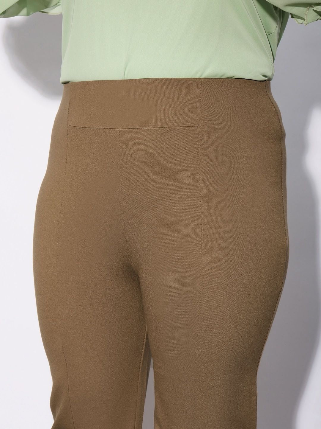 SASSAFRAS Curve Women Plus Size Beige Straight Fit Parallel Trousers