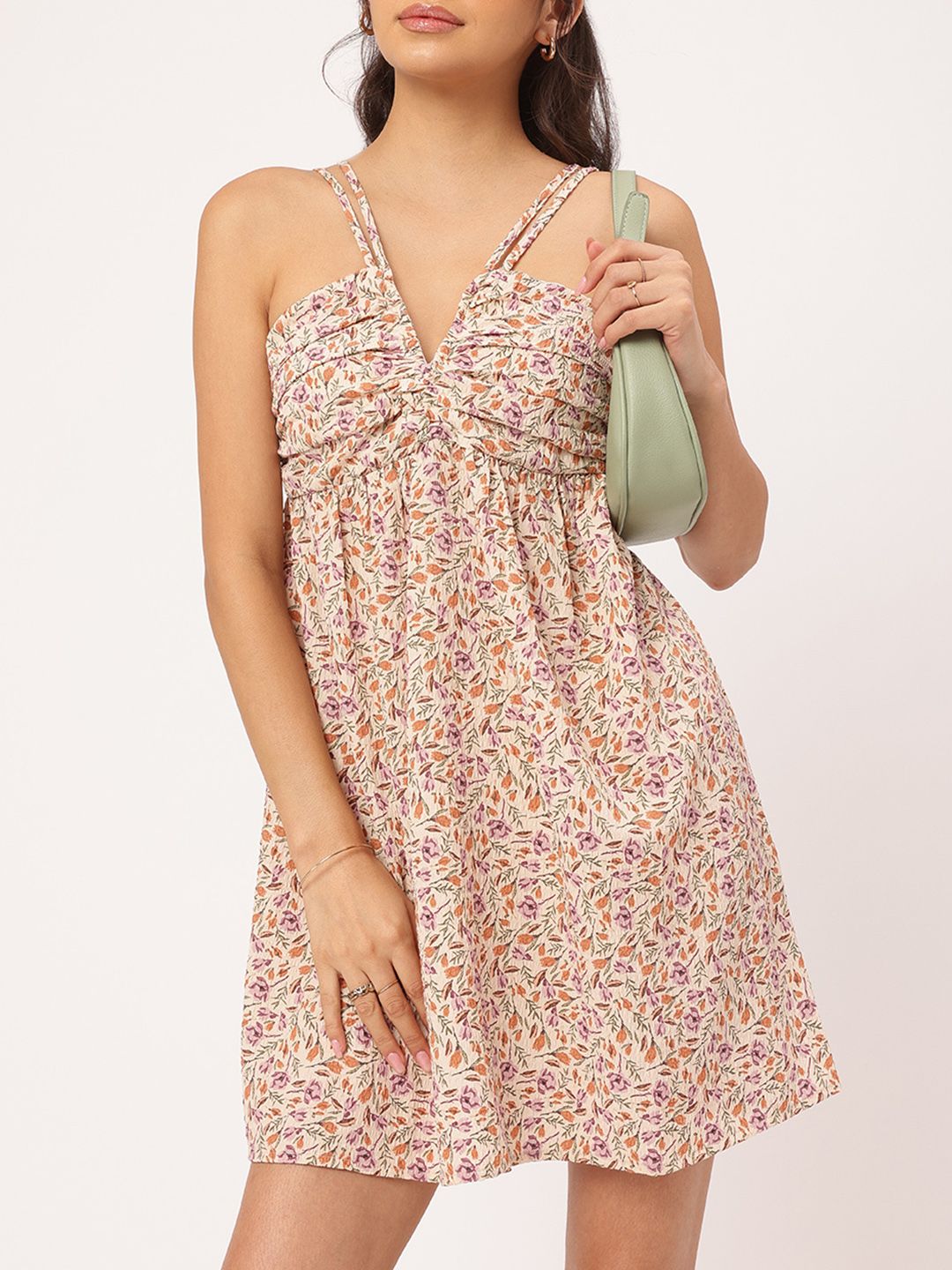 DressBerry Springtime Staple Ruched Seersucker A-Line MIni Dress